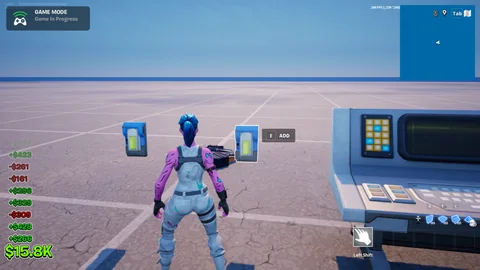 Currency HUD displaying a balance of 15.8K and animated gain and loss notifications