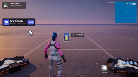 Discord join widget in Fortnite with a server name and animated Join button