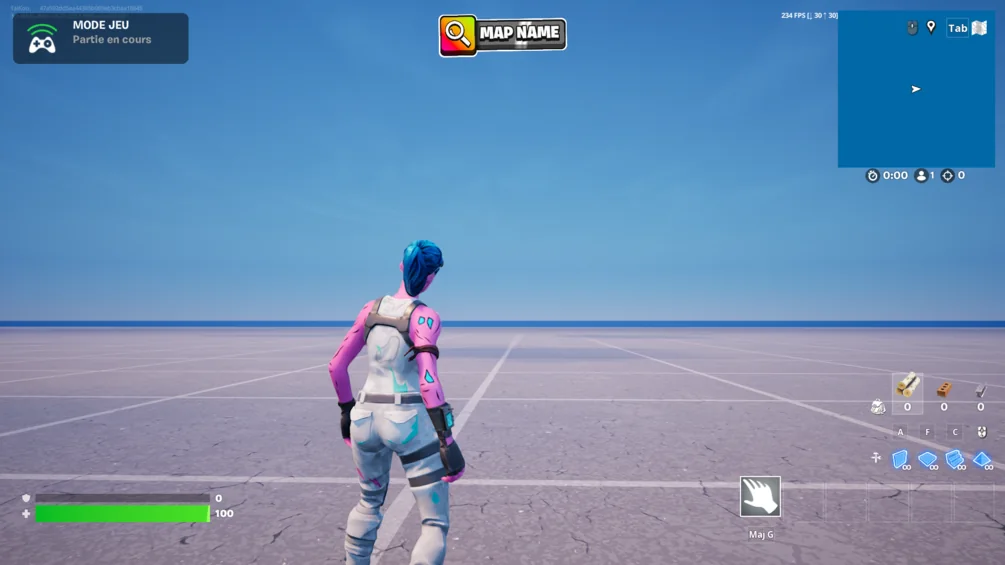 Animated island name widget shown at the top of a Fortnite game screen