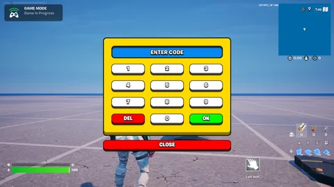 TaiKoo’s yellow pin code keypad interface running inside Fortnite