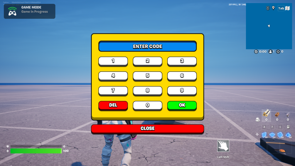 TaiKoo’s yellow pin code keypad interface running inside Fortnite